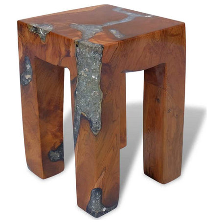 vidaXL Solid Teak Wood Stool, Durable and Stable, 11.8" x 11.8" x 15.7" Brown