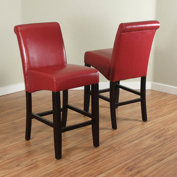 Milan Faux Leather Counter Stools, Set of 2, Red