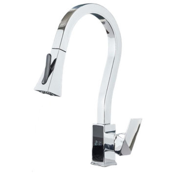 Pull Out Digital Temperature Display Flexible Kitchen Faucet, Chrome
