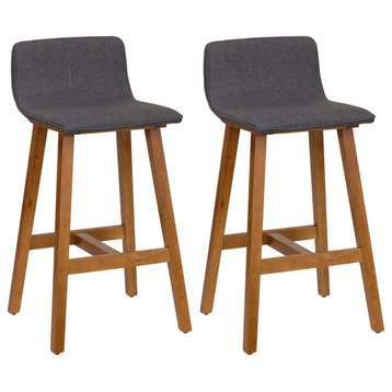 Bennett Low Back Gray Counter Height Barstools with Wood Legs - Set of 2
