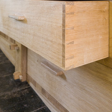 Drawer Detail through dovetails - Bespoke Oak Wardrobe