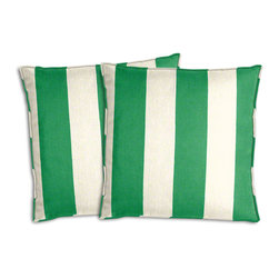 Cushion Source - Cabana Stripe Emerald Outdoor Throw Pillows, Set of 2, 18"x18" - Outdoor Cushions And Pillows