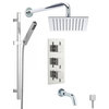 Chrome Thermostatic Shower System With 8" Square Rain Head Handset & Tub Spout