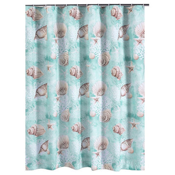 Benzara BM293460 Shower Curtain, Coastal Light Blue Conch Shells Print