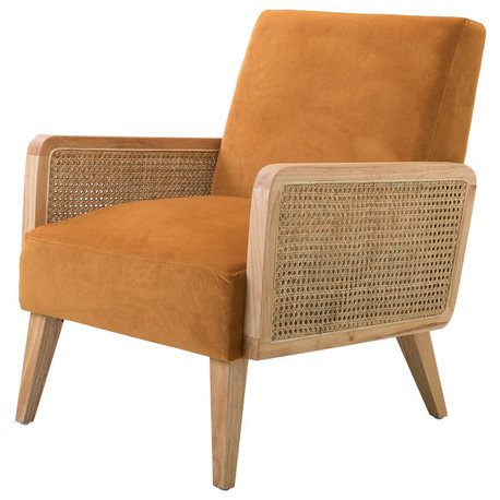 Delphine Cane Accent Chair, Rattan Armchair, Yellow