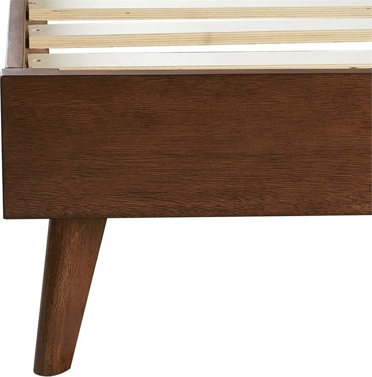 Linon Mid Century Upholstered Platform Queen Bed Frame in Walnut Brown ...