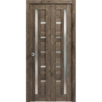 Sliding Closet Bi-fold Doors 60 x 96 | Quadro 4088 Cognac Oak | Frosted Glass