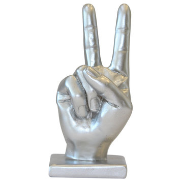 Peace Sign hand sculpture choco color, Silver