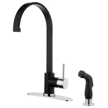 Single-Handle Kitchen Faucet With Side Sprayer, Matte Black/Polished Chrome