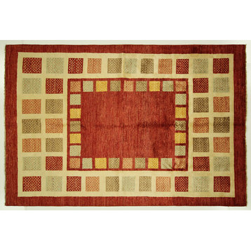 Unique Chestnut Red/Earth Tone Gabbeh 5'7"x8'3" Hand Knotted Wool Area Rug H6505
