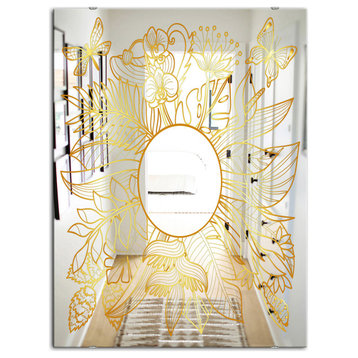 Designart Capital Gold Botanical Bliss 1 Glam Decorative Modern Mirror, 28x40