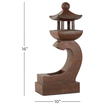 Indoor/Outdoor Brown Stone Chinese Tower Water Fountain with Lights, 10" x 16"