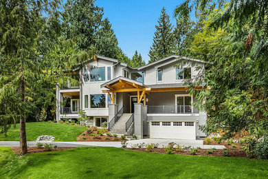 Example of a transitional exterior home design in Seattle