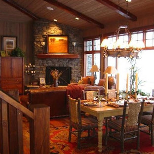 ソルトレイクシティの中サイズのLDKの画像 (濃色無垢フローリング、標準型暖炉、石材の暖炉まわり)