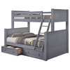 Moreno Grey Twin over Full Bunk Bed with Underbed Storage Drawers