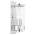 Livex Lighting - Livex Lighting Hillcrest 3 Light Polished Chrome Large Outdoor Wall Lantern - The three light outdoor wall lantern from the Hillcrest collection made of rugged stainless steel features a simple elegant polished chrome frame paired with closed top clear glass shade. The shade is accented with a banded polished chrome ring to carry through the theme of finely crafted metal fittings.�