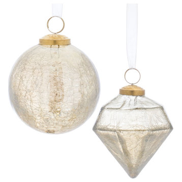 Champagne Crackle Glass Ornament, 6-Piece Set