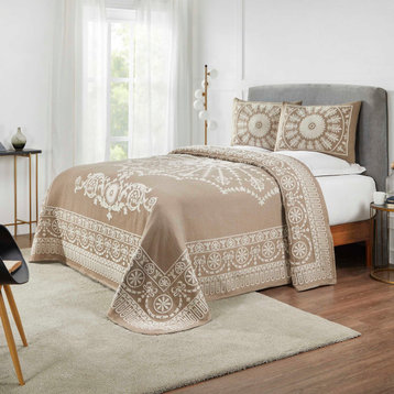 Kymbal Jacquard Lightweight Breathable Bedspread Set, Taupe, Full