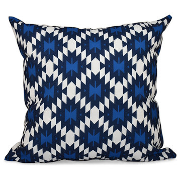 Jodhpur Kilim, Geometric Print Pillow, Navy Blue, 20"x20"