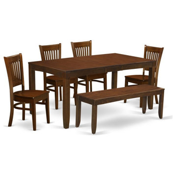 East West Furniture Lynfield 6-piece Wood Dining Set with Bench in Espresso