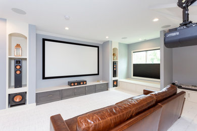 Photo of a transitional home theatre in Raleigh.