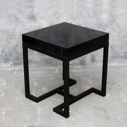 Alexa Side Table Burnt Wood with Clear Cast and Flat Black Base - Coffee Table Sets