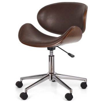 Swivel Office Chair, Bentwood Design With Faux Leather Seat
