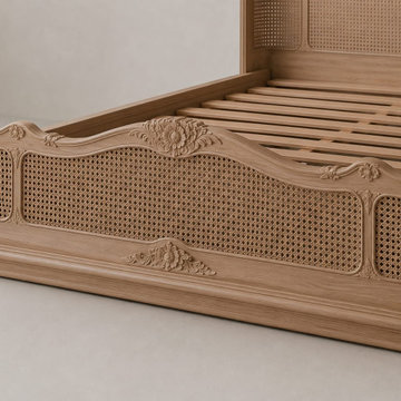 Hand-Carved French Country Cane Footboard | Louis XV Style Bed Detail