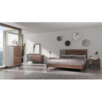 Justin Modern Italian Faux Concrete and Walnut Bed, King