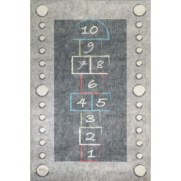 Kidz Hopscotch Gray/Multi Area Rug, 4'x6'