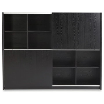 79” Modern Jackson Black Oak Wood Bookcase Open Shelving Display Hidden Storage