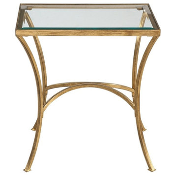 Minimalist Gold Arch End Table, Metal Glass Top Side Accent