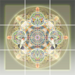 Hummingbird Sage Mandala - 12.75" x 12.75 - Ceramic Tile Murals - Tile Murals