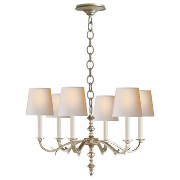 Channing Small Chandelier, 6-Light Burnished Silver Leaf,  Paper Shade, 28"W