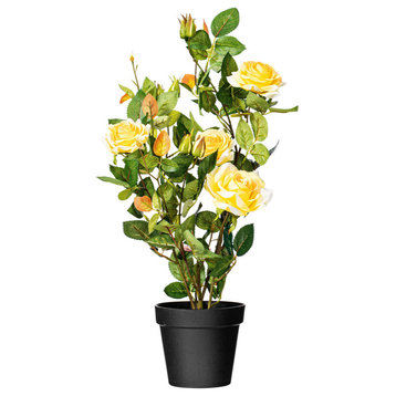 Vickerman 21" Artificial Yellow Rose Plant in Pot