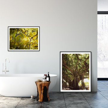 Aged Golden Leaves Rustic Farmhouse Style Wall Art Prints