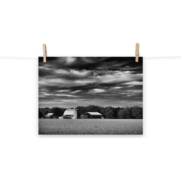 Modern Farm House Wall Decor: Barn Field Landscape Photo Black & White, 12" X 16"