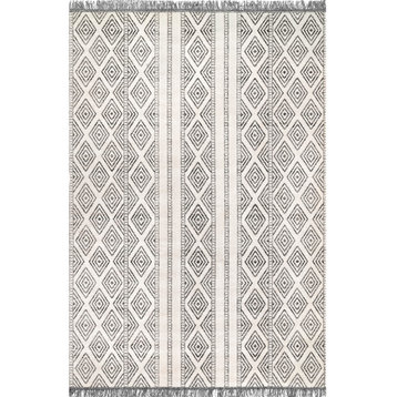nuLOOM Striped Miriam Casuals Geometric Outdoor Area Rug, Gray, 5'x8'