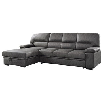 Pemberly Row Traditional Microfiber Sectional with Left Chaise in Dark Gray