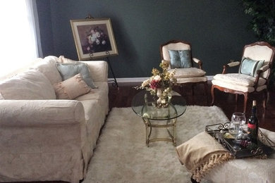 Inspiration for a small timeless formal and enclosed dark wood floor living room remodel in Philadelphia with gray walls, no fireplace and no tv