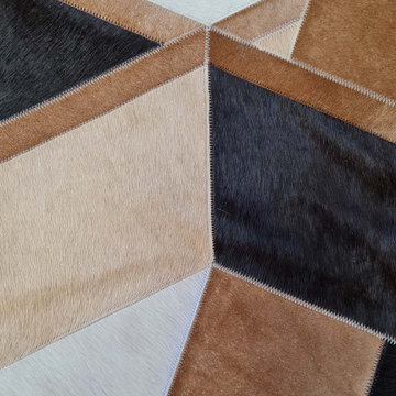 Custom Crossed Stripes Patch Cowhide Rug