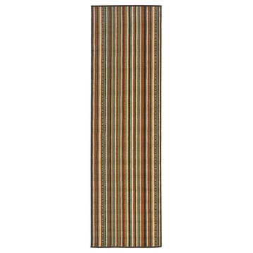 Malibu Indoor and Outdoor Striped Green and Blue Rug, 2'3"x7'6"