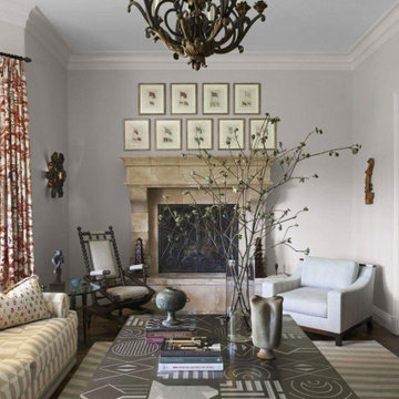 Rustic limestone fireplace mantel