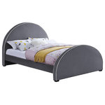 Meridian Furniture - Brody Velvet Upholstered Bed, Gray, Full - Get a good night's sleep with this Brody grey velvet full bed. Crafted from a mixture of wood, velvet, and foam, this bed is as comfy as it is cozy. Its soft grey velvet bed frame features cream velvet piping, giving it an appearance reminiscent of gingerbread. Dark espresso wood legs complement the grey-and-cream frame while providing sturdy support. Its contemporary design is perfect for any modern bedroom space, and its velvety texture ensures you get plenty of Z's.