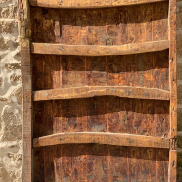 Hand-Carved Wide Moroccan Wood Door - Inlaid Camel Bone Olive Tree