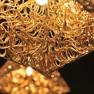 GOLDEN GLAM LIGHTING CHANDELIERS, PYRAMID PENDANTS by GALILEE LIGHTING