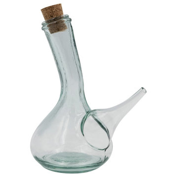 Round Reclaimed Traditional Glass Wine Pitcher With Cork, Clear