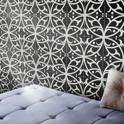 Moroccan Mosaic & Tile House - 8"x8" Hocima Handmade Cement Tile, Black/White, Set of 12 - Wall And Floor Tile