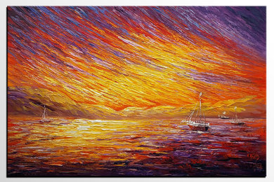The colorful sky oil painting in heavy texture, large wall art, canvas art