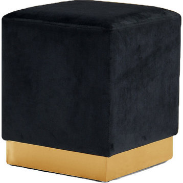Jax Velvet Upholstered Ottoman/Stool, Black, Gold Base